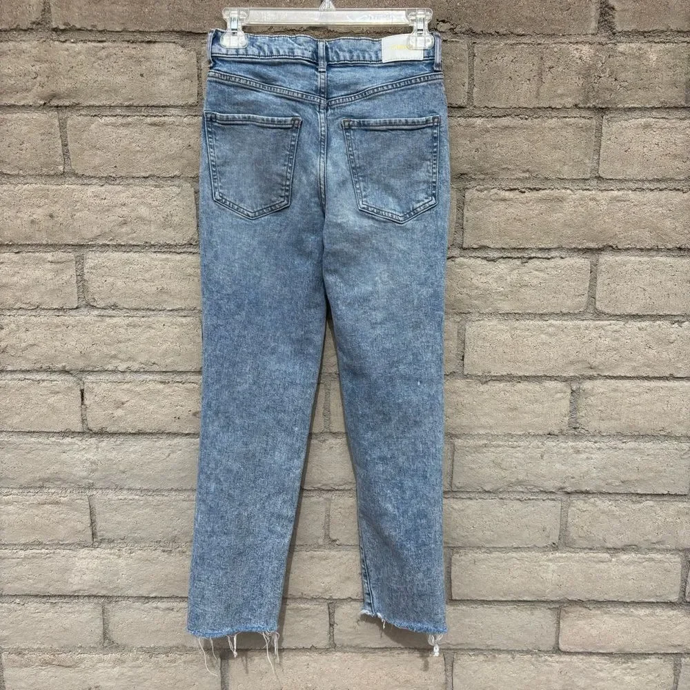 Express Light Denim Straight Ankle High Rise Distressed Jeans SZ 2